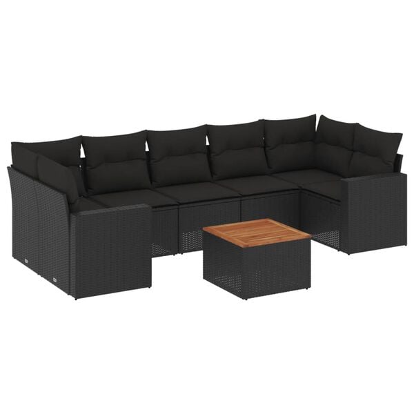 vidaXL Salon de jardin 8 pcs avec coussins noir r&eacute;sine tress&eacute;e