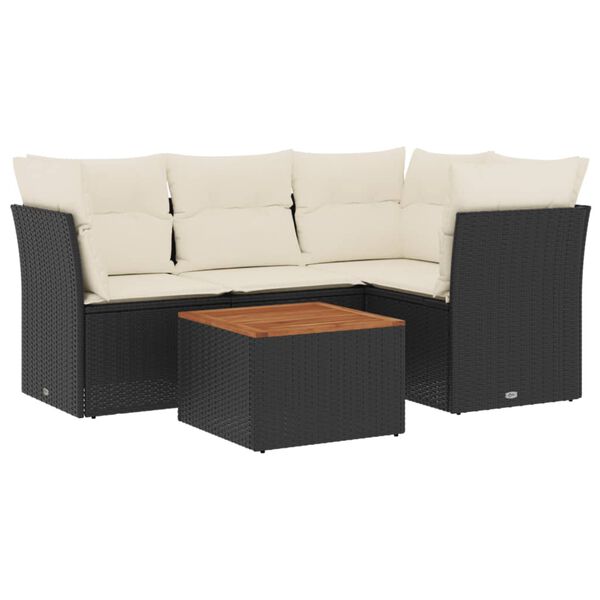 vidaXL Salon de jardin 5 pcs avec coussins noir r&eacute;sine tress&eacute;e