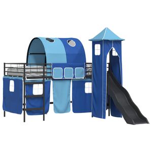vidaXL Lit mezzanine pour enfants Noir et Bleu 107 x 200 cm M&eacute;tал