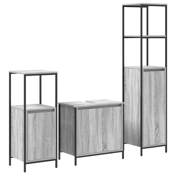 vidaXL Ensemble de mobilier de salle de bain 3 pcs Gris Sonoma et noir