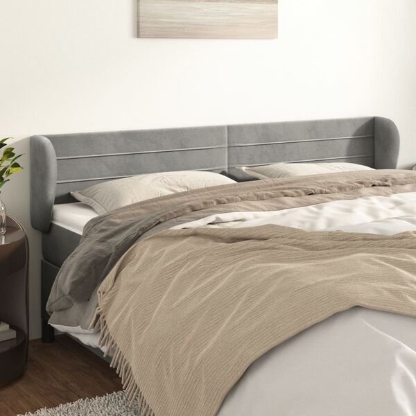vidaXL T&ecirc;te de lit avec oreilles Gris clair 163x23x78/88 cm Velours