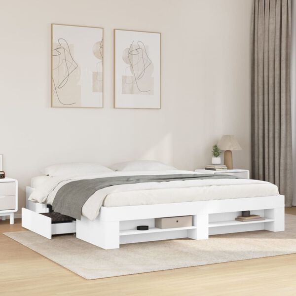 vidaXL Cadre de lit sans matelas blanc 200x200 cm bois d'ing&eacute;nierie