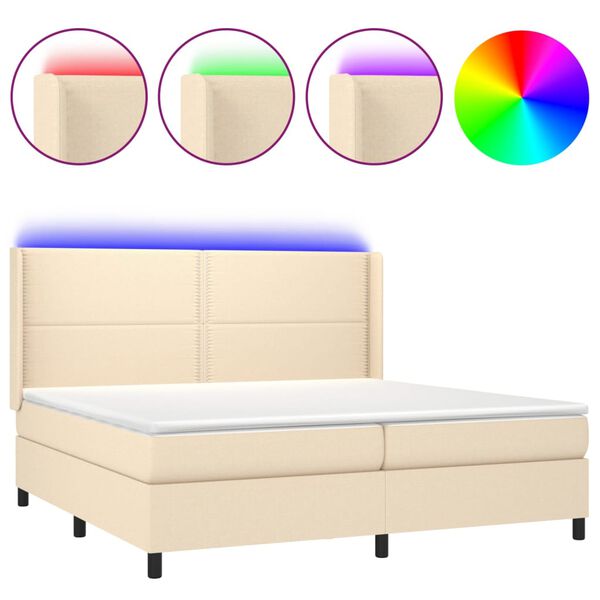 vidaXL Sommier &agrave; lattes de lit matelas LED Cr&egrave;me 200x200 cm Tissu