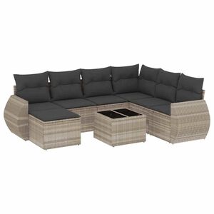 vidaXL Salon de jardin 8 pcs avec coussins gris clair r&eacute;sine tress&eacute;e