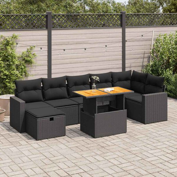 vidaXL Salon de jardin 5 pcs avec coussins noir r&eacute;sine tress&eacute;e acacia