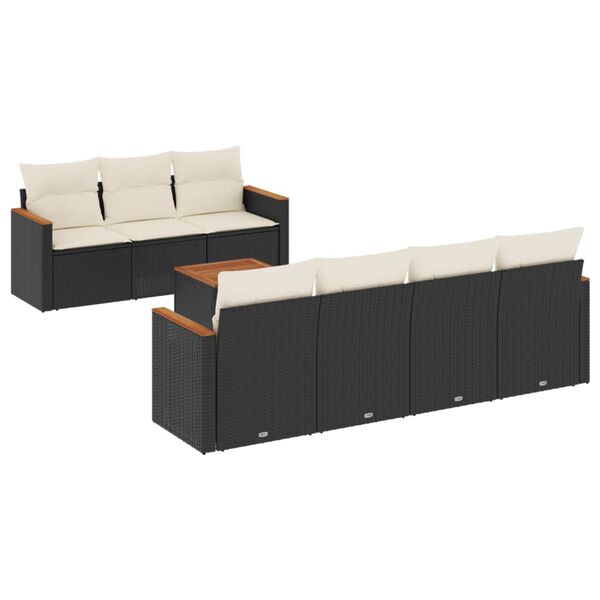 vidaXL Salon de jardin 8 pcs avec coussins noir r&eacute;sine tress&eacute;e
