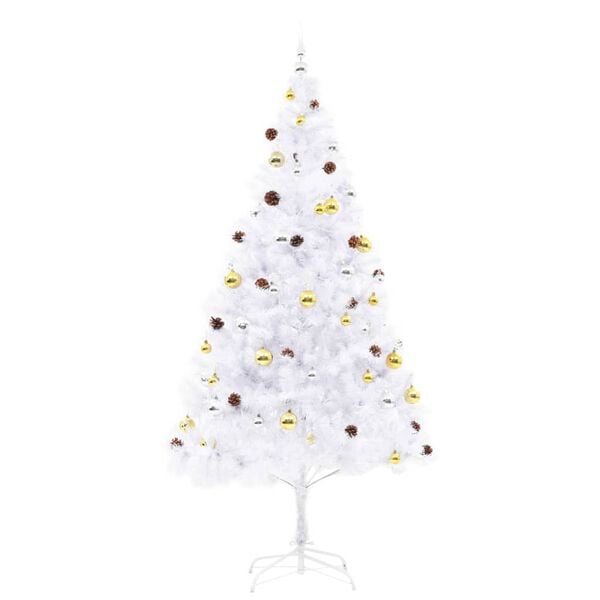 vidaXL Arbre de No&euml;l artificiel pr&eacute;-&eacute;clair&eacute; avec boules blanc 210 cm