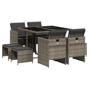 vidaXL Ensemble &agrave; manger de jardin 9 pcs coussins gris r&eacute;sine tress&eacute;e