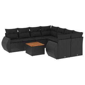vidaXL Salon de jardin 9 pcs avec coussins noir r&eacute;sine tress&eacute;e
