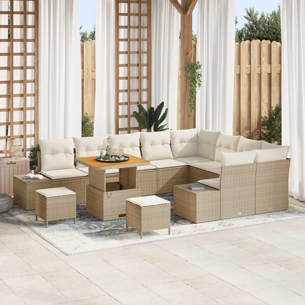 vidaXL Ensemble de canap&eacute; de jardin 12 pcs Beige Poly rotin