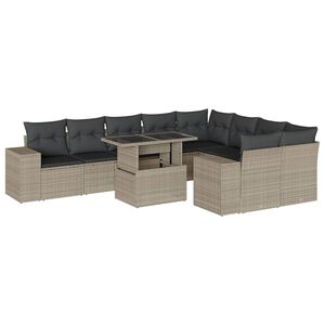 vidaXL Salon de jardin avec coussins 10 pcs gris clair r&eacute;sine tress&eacute;e