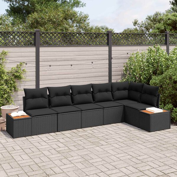 vidaXL Ensemble de canap&eacute; de jardin avec coussin 6 pcs Noir Polyrotin