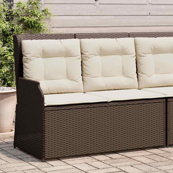 vidaXL Banc inclinable de jardin avec coussins marron r&eacute;sine tress&eacute;e