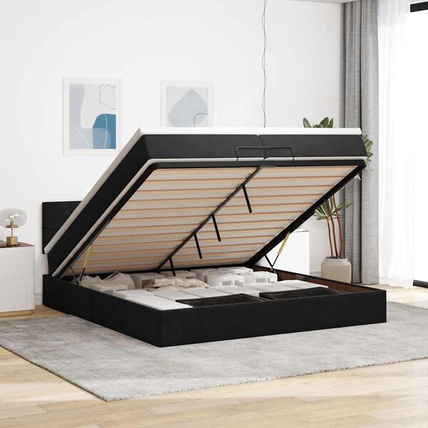 VidaXL Cadre de lit ottoman avec matelas noir 200x200 cm velours