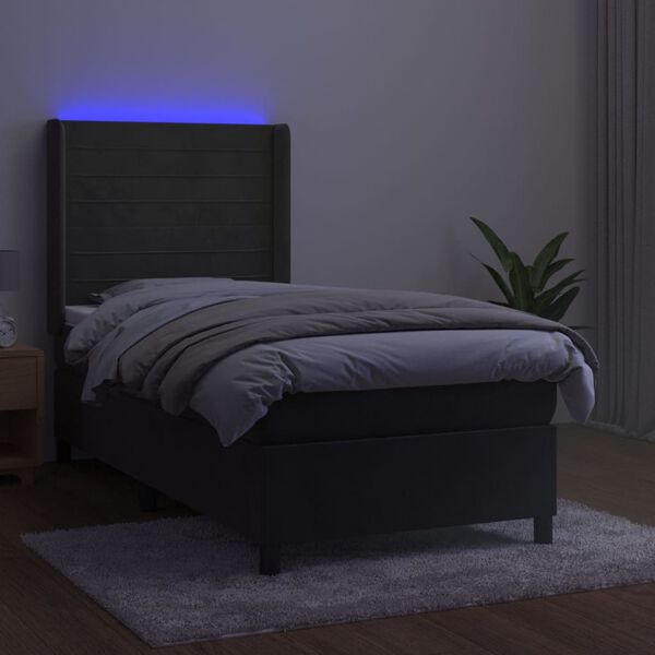 vidaXL Sommier à lattes de lit matelas et LED Gris foncé 100x200 cm