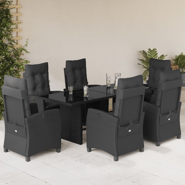 vidaXL Ensemble &agrave; manger de jardin coussins 7pcs Noir R&eacute;sine tress&eacute;e