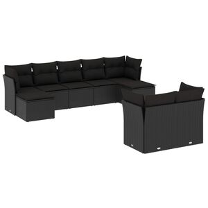 vidaXL Salon de jardin 9 pcs avec coussins noir r&eacute;sine tress&eacute;e