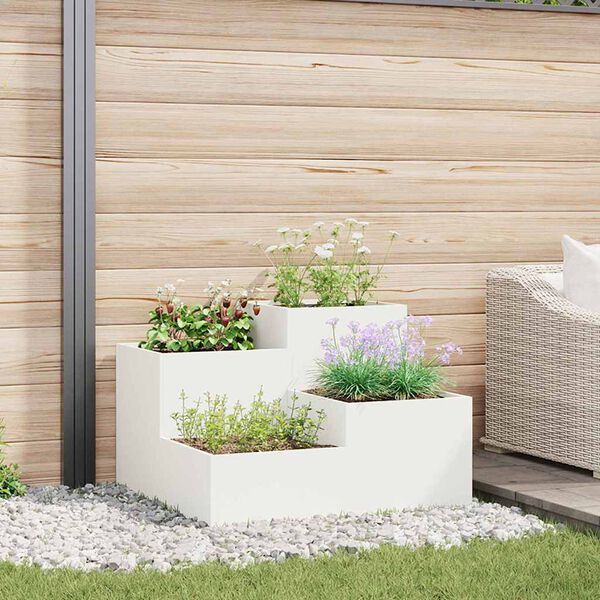 vidaXL Cache-pot de jardin Blanc 80 x 80 x 60 cm Acier