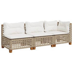 vidaXL Canap&eacute; de jardin avec coussins 3 places beige r&eacute;sine tress&eacute;e