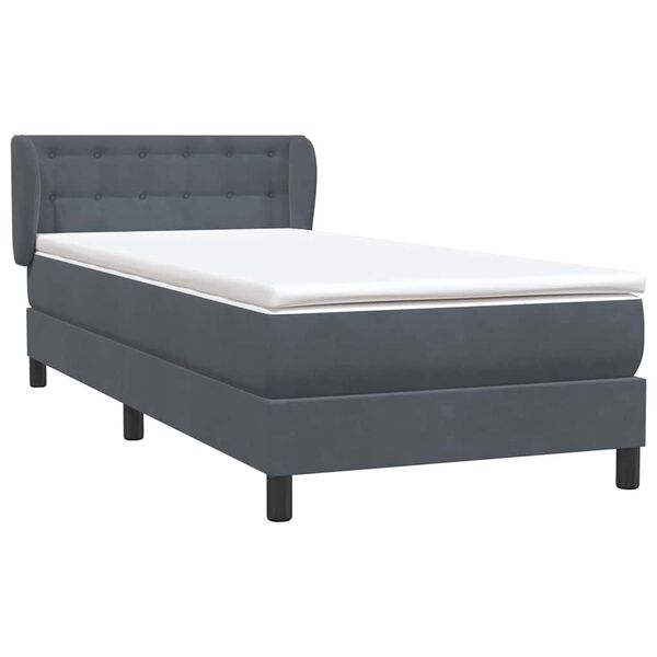 vidaXL Sommier &agrave; lattes de lit et matelas gris fonc&eacute; 90x220 cm velours