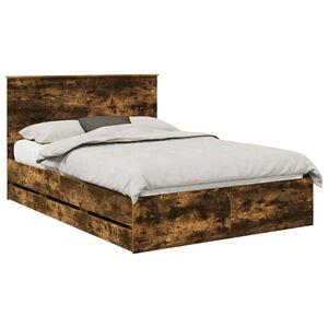 vidaXL Cadre de lit Ch&ecirc;ne fum&eacute; 135 x 190 cm Bois Ing&eacute;nierie