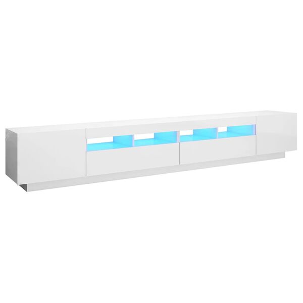 vidaXL Meuble TV avec lumi&egrave;res LED Blanc brillant 260x35x40 cm