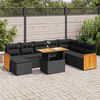 vidaXL Salon de jardin avec coussins 9 pcs noir r&eacute;sine tress&eacute;e acacia