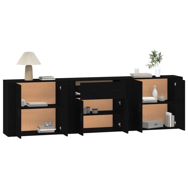 vidaXL Buffets 3 pcs noir bois d'ing&eacute;nierie