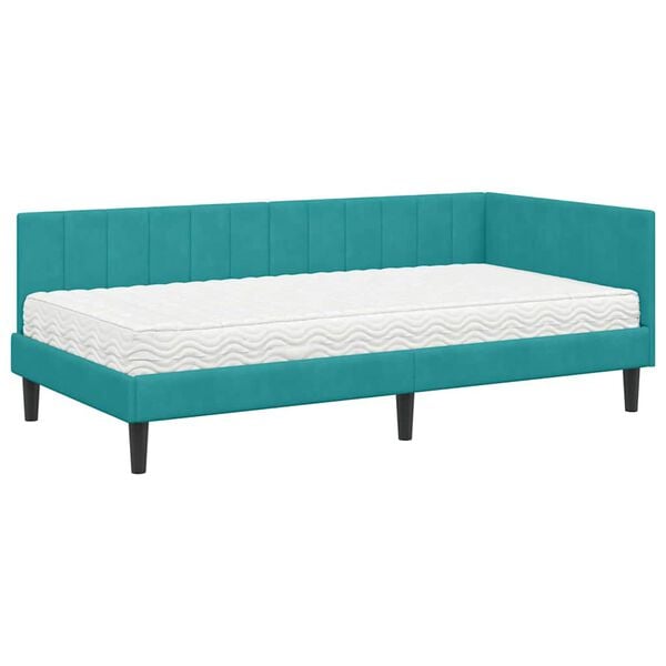 vidaXL Cadre de lit d'angle avec matelas 2 pcs Turquoise Velours