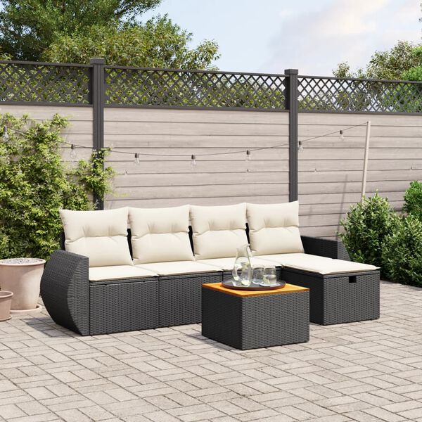 vidaXL Salon de jardin 6 pcs avec coussins noir r&eacute;sine tress&eacute;e