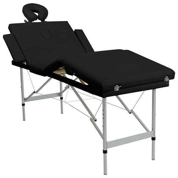 vidaXL Table de massage pliable Noir 4 zones avec cadre en aluminium