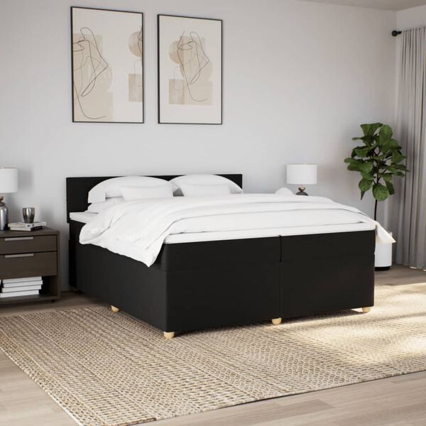 vidaXL Sommier &agrave; lattes de lit avec matelas Noir 200x200 cm Tissu