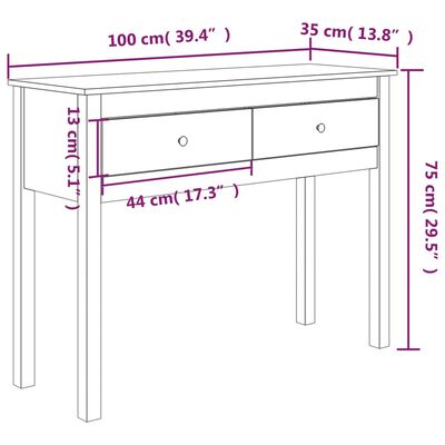 vidaXL Table console Gris 100x35x75 cm Bois massif de pin