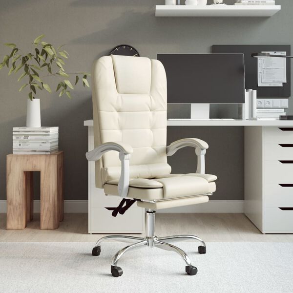 vidaXL Fauteuil de massage inclinable de bureau Cr&egrave;me Similicuir