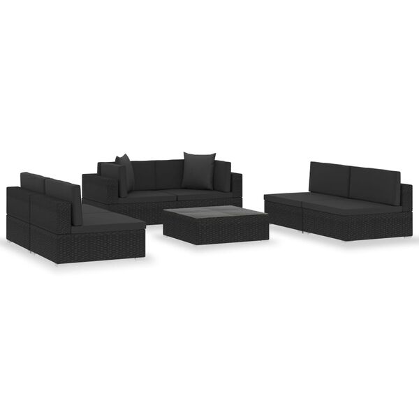 vidaXL Salon de jardin 7 pcs avec coussins Noir Résine tressée
