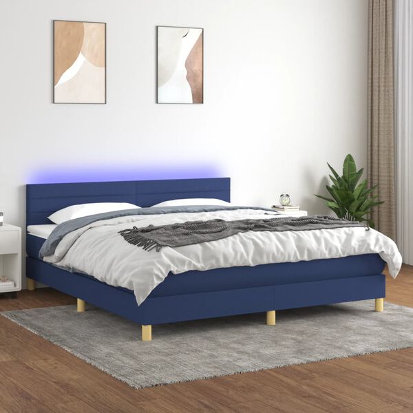 vidaXL Sommier &agrave; lattes de lit avec matelas LED Bleu 160x200 cm Tissu