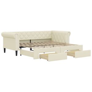vidaXL Lit de jour avec gigogne et tiroirs sans matelas cr&egrave;me 90x200cm
