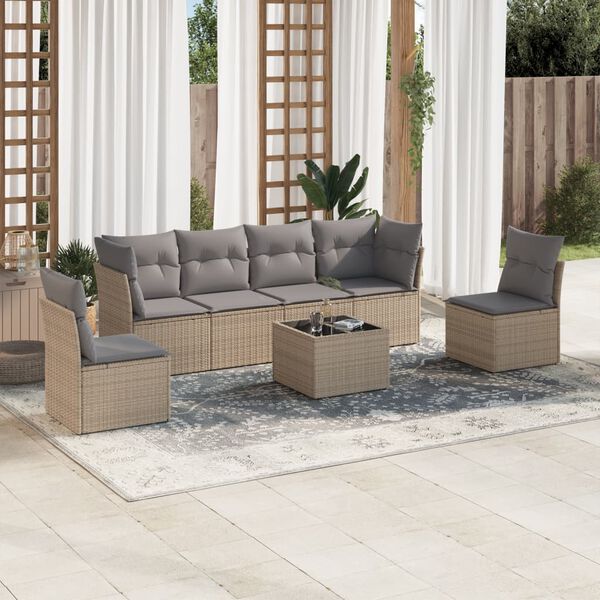 vidaXL Salon de jardin avec coussins 7 pcs beige r&eacute;sine tress&eacute;e