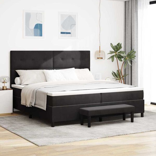 vidaXL Lit &agrave; ressorts avec matelas Noir 200 x 200 cm Velours