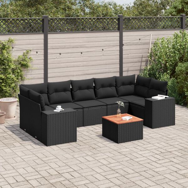 vidaXL Salon de jardin 8 pcs avec coussins noir r&eacute;sine tress&eacute;e