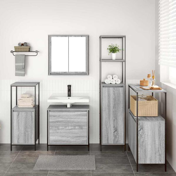 vidaXL Ensemble de mobilier de salle de bain avec &eacute;tag&egrave;re 5 pcs Gris