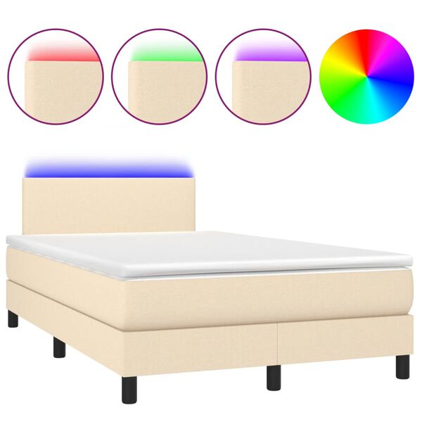 vidaXL Sommier &agrave; lattes de lit avec matelas LED Cr&egrave;me 120x200 cm Tissu