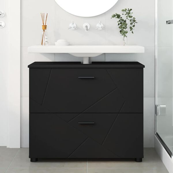 vidaXL Cabinet de salle de bain avec tiroir Noir 76,5 x 35 x 64 cm