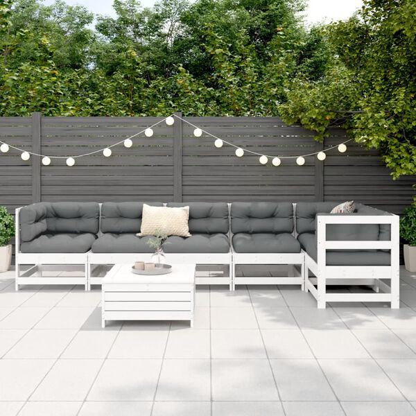 vidaXL Salon de jardin 7 pcs blanc bois de pin massif