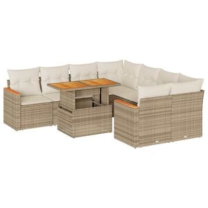 vidaXL Salon de jardin avec coussins 9 pcs beige r&eacute;sine tress&eacute;e acacia