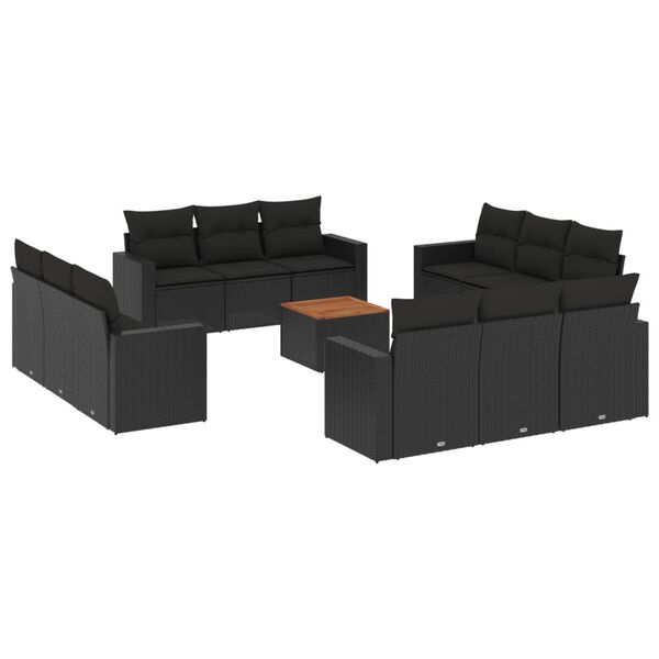 vidaXL Salon de jardin avec coussins 13 pcs noir r&eacute;sine tress&eacute;e