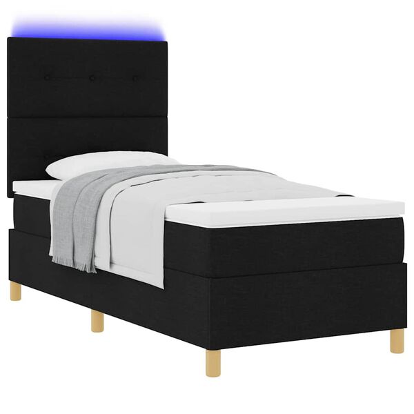vidaXL Lit à ressort LED avec matelas Noir 80 x 200 cm tissu
