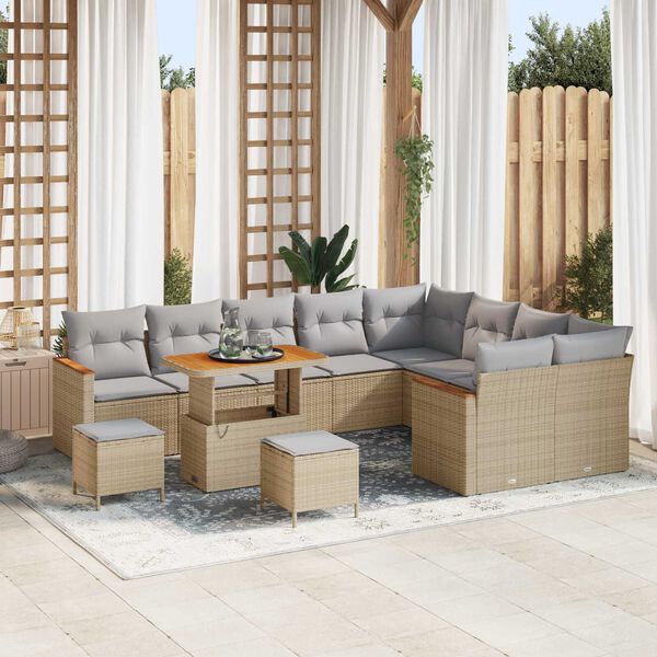 vidaXL Ensemble de canap&eacute; de jardin 12 pcs Beige Poly Rattan