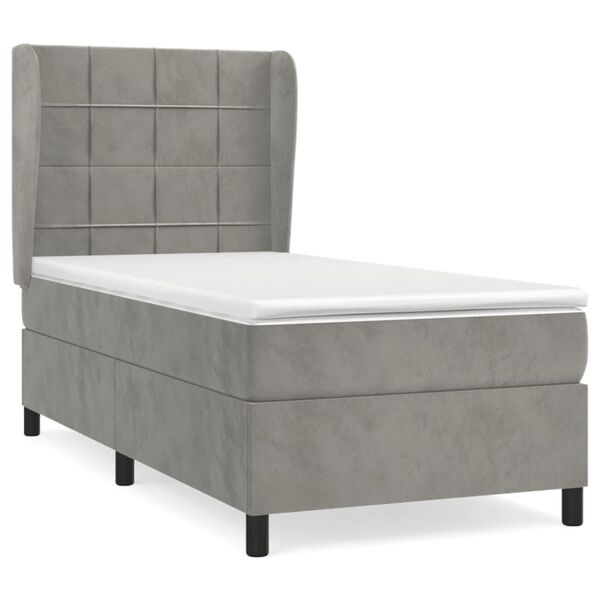 vidaXL Sommier &agrave; lattes de lit et matelas Gris clair 90x200 cm Velours