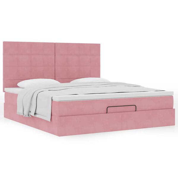 vidaXL Cadre de lit ottoman avec matelas rose 180x200 cm velours